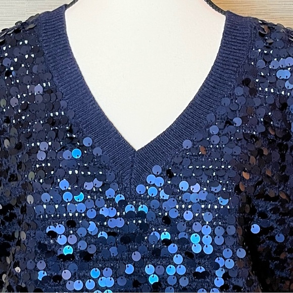 Madewell Sweater Vest Womens Navy Blue Sequins Embellished Knit Wool Blend M - Picture 2 of 6